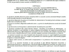 Convocarea Adunarii Generale Ordinara a Actionarilor societatii AXIONET IOT